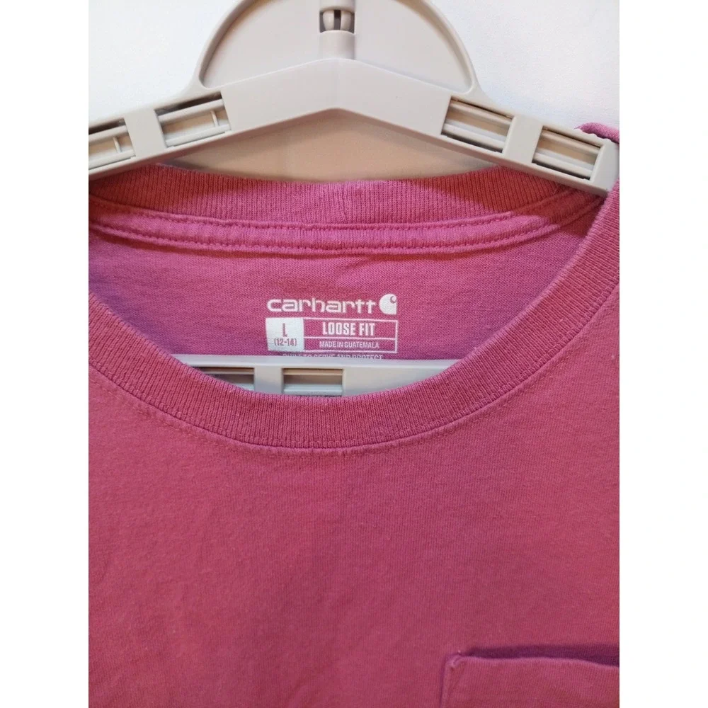 Carhartt Boy's  Pocket Tee T-Shirt, Size 12-14 Large Loose Fit, Pink 100% Cotton